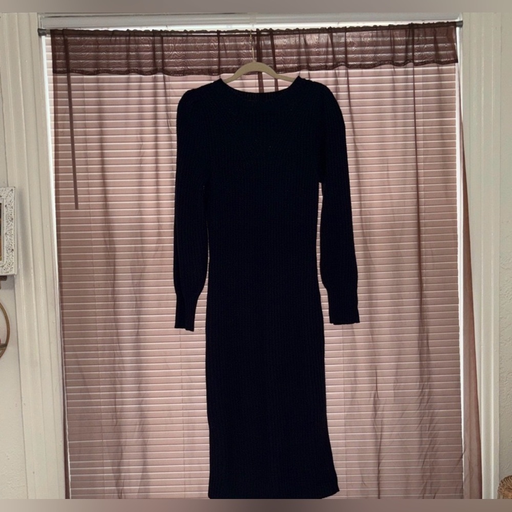 Maurices Navy Maxi Cable Knit Sweater Dress Balloon Sleeves  NWOT S/M - Picture 4 of 10